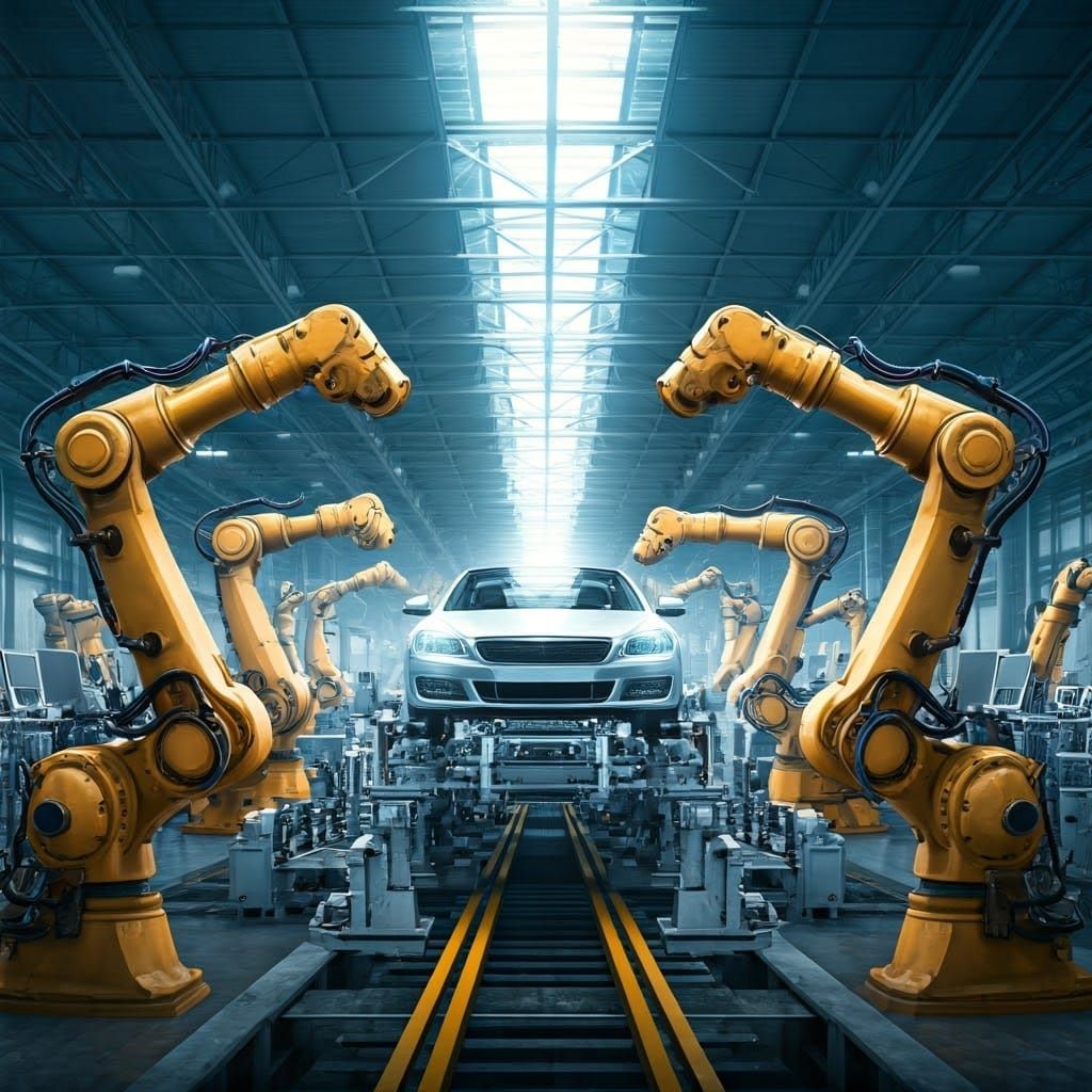 Cybernetic Assembly Line in a Futuristic Factory