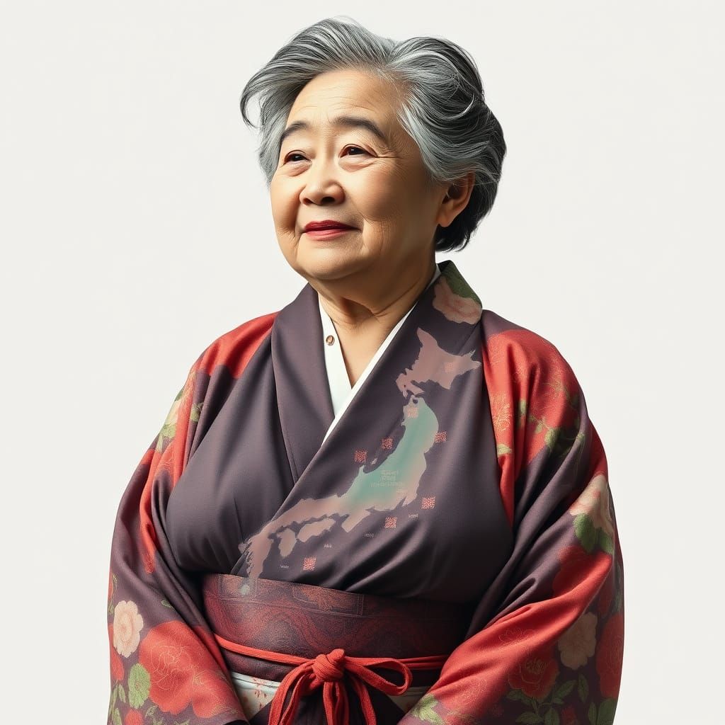 Japanese Lady with Map of Japan Kimono Portrait