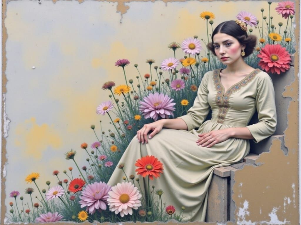 Elegant Woman with Floral Background in Art Nouveau Style