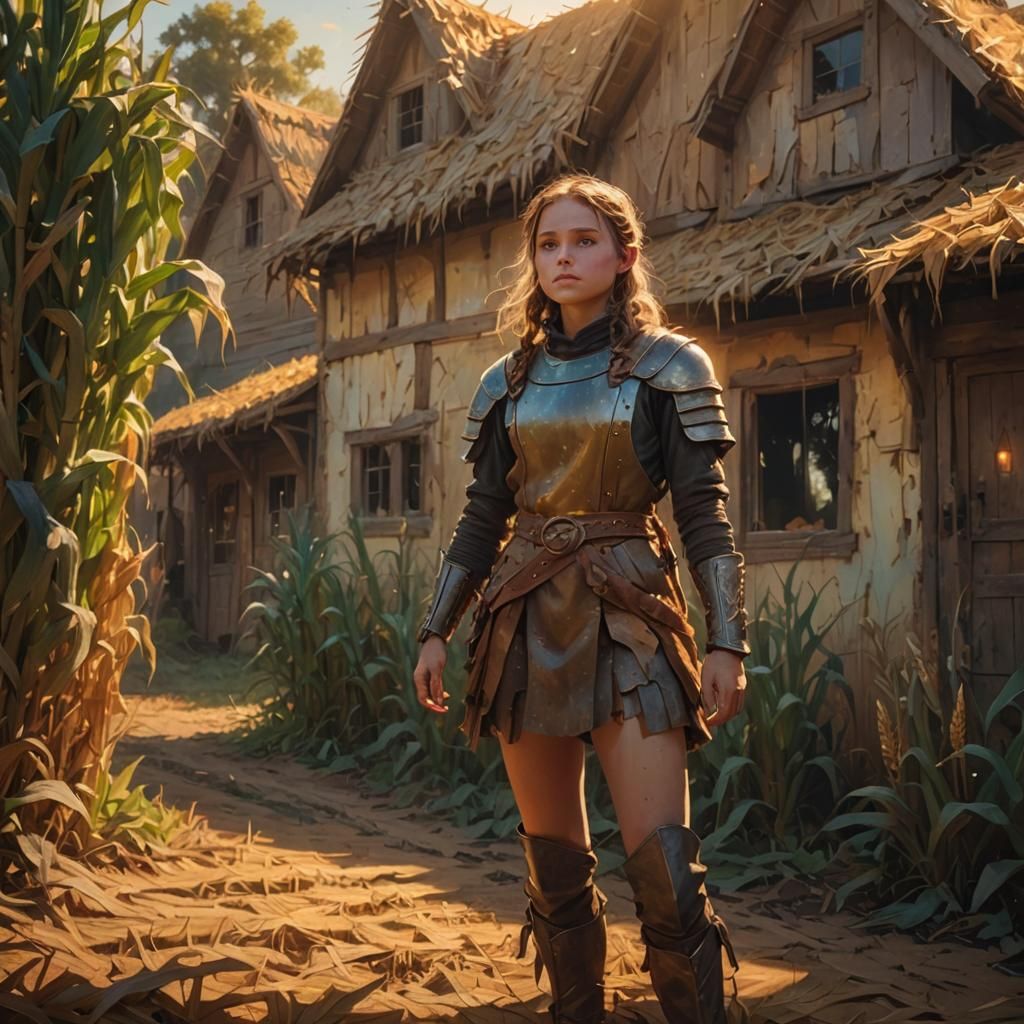 Mystical Cornfield: Midwestern Girl at Sunset