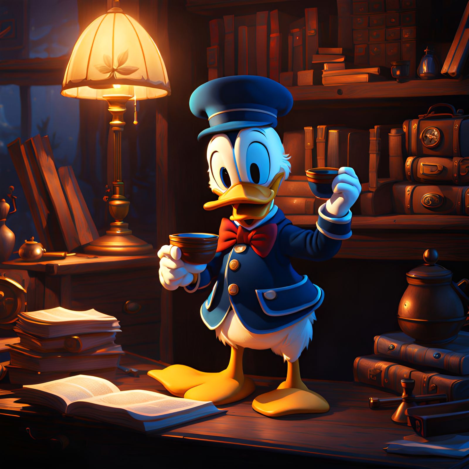 Donald Duck in Nightcap: Detailed Matte Painting