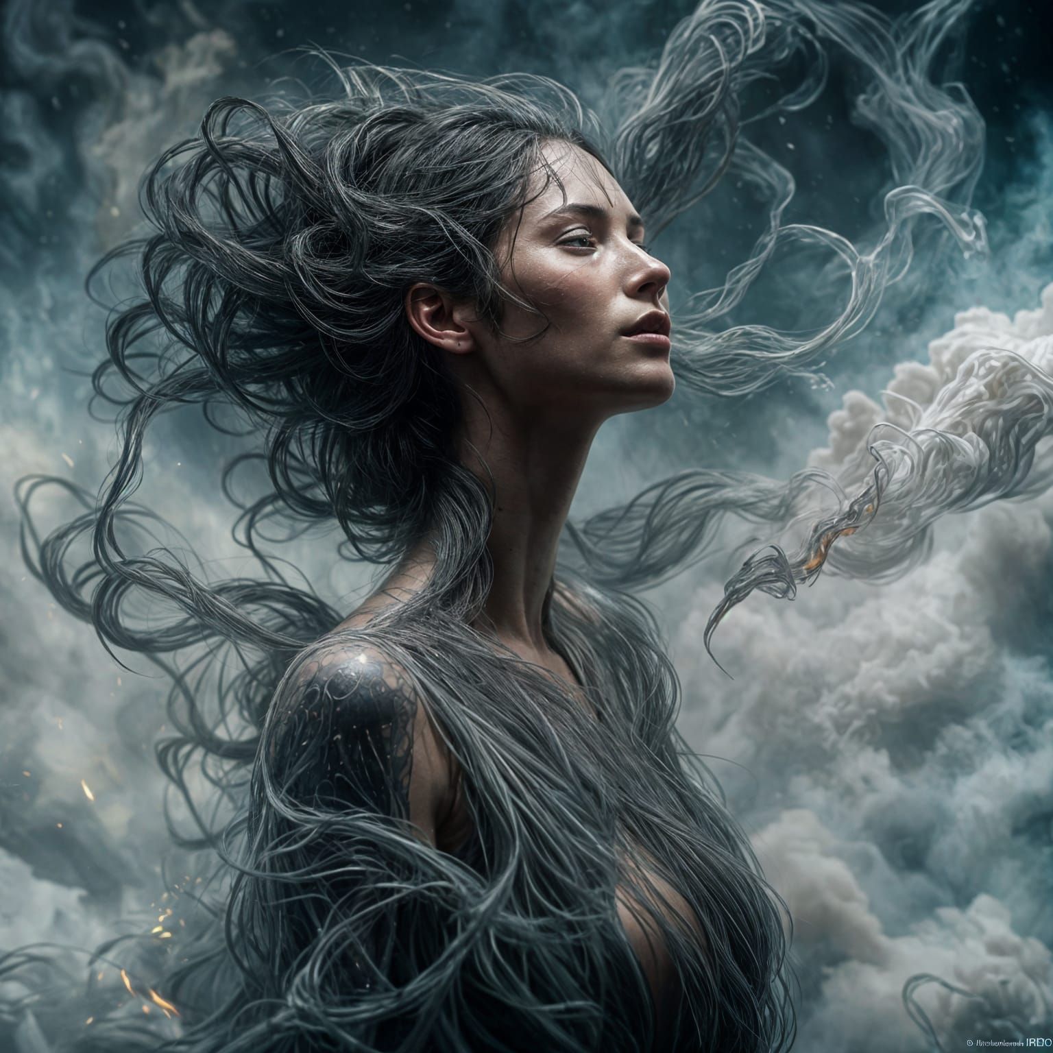 Hyperrealistic Portrait of Faceless Man with Floating Faces