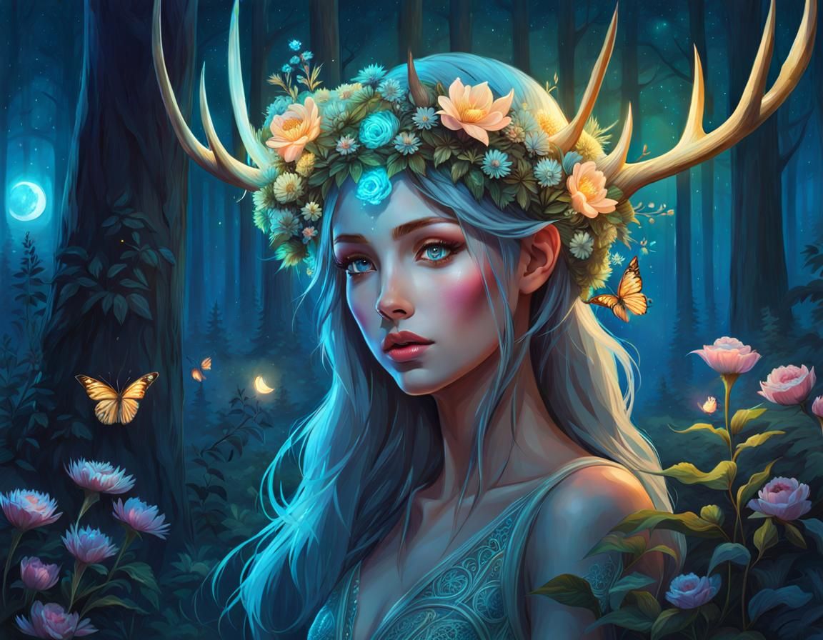 Bioluminescent Elf in Enchanted Forest Fantasy Art