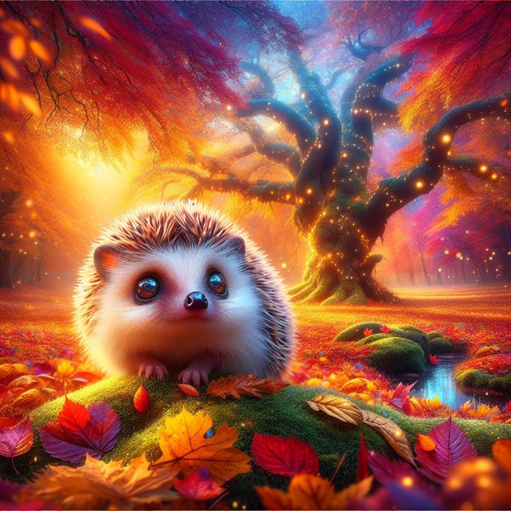 Hedgehog's Autumn Adventure: Hyperrealistic Concept Art