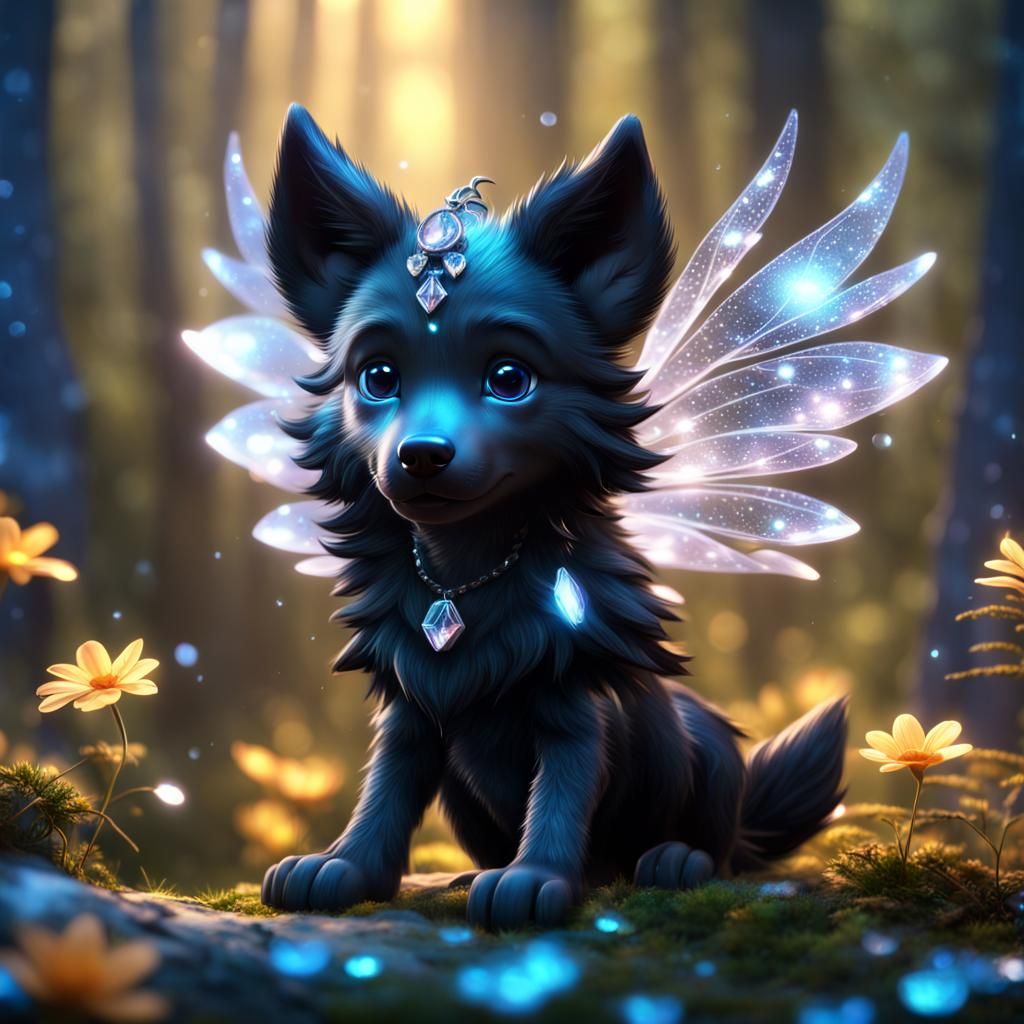Diamond-Winged Wolf Pup in Fantasy World