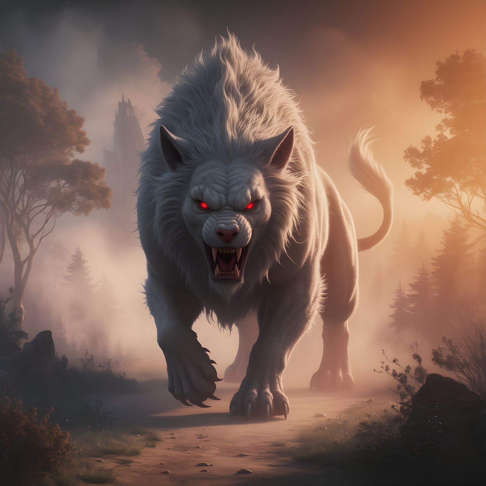 Mythical Beast in Ethereal Landscape in Magical Realism Styl...