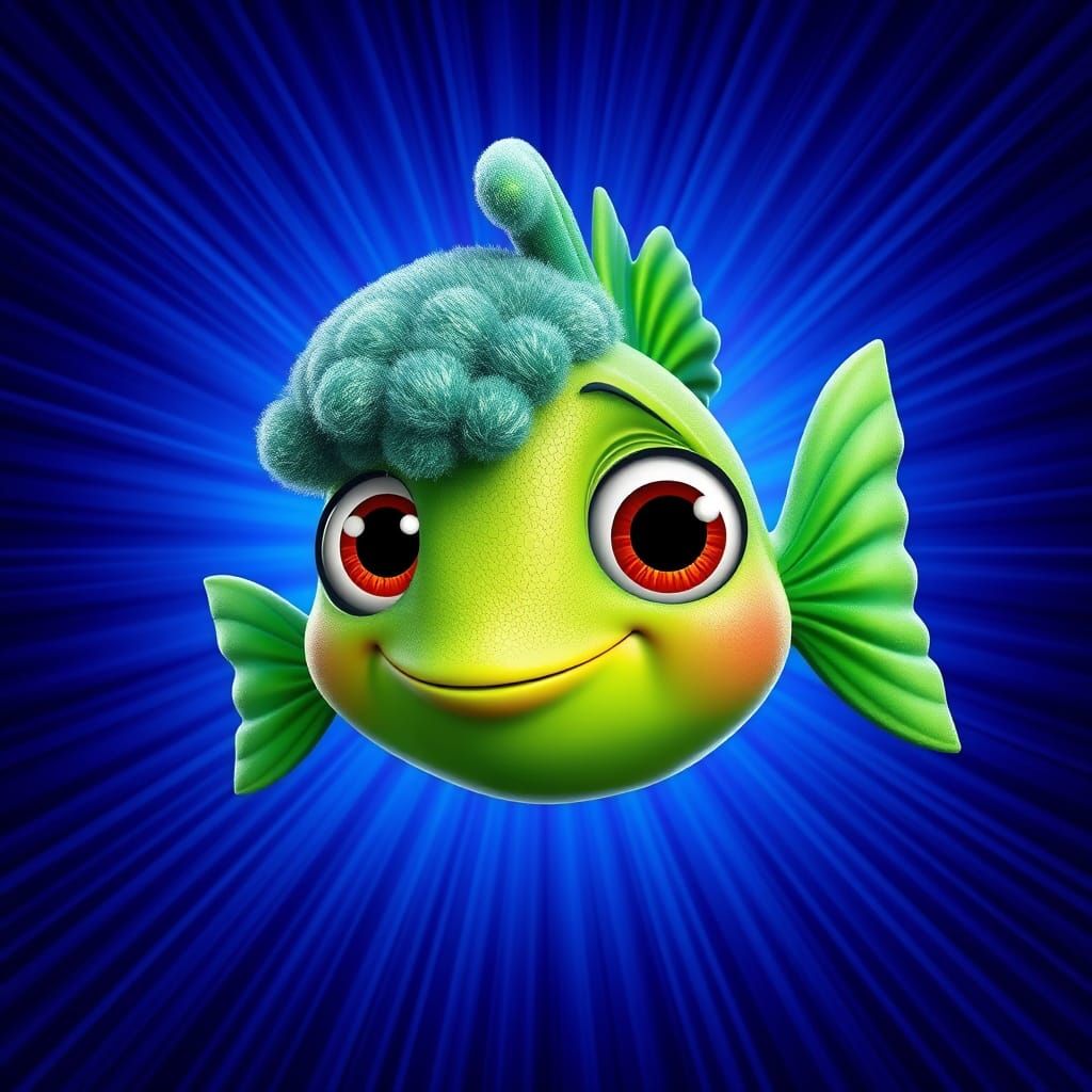 Vibrant Cartoon Fish with Fluffy Hair and Bright Eyes