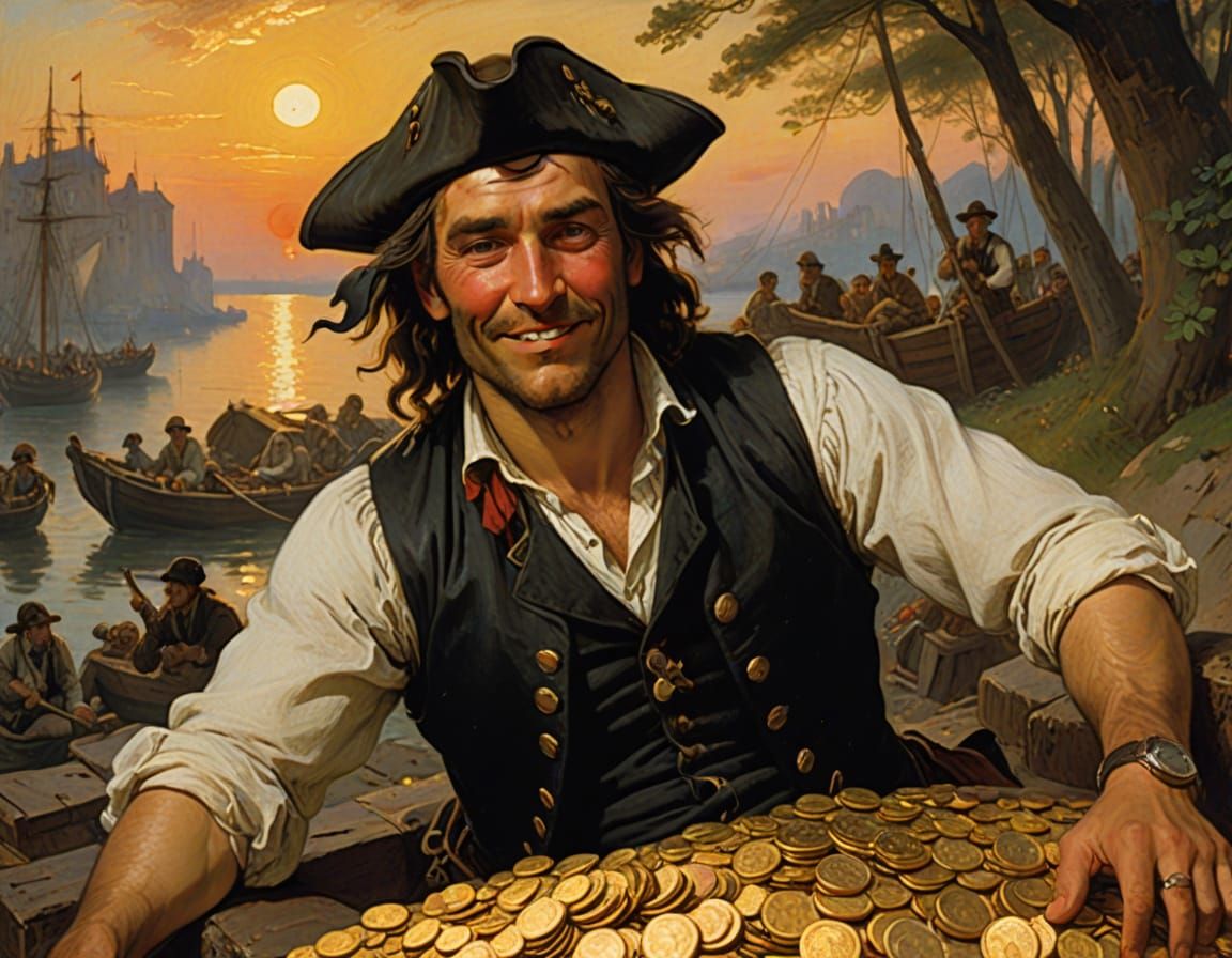 Jovial Pirate Reclines on Treasure Trove