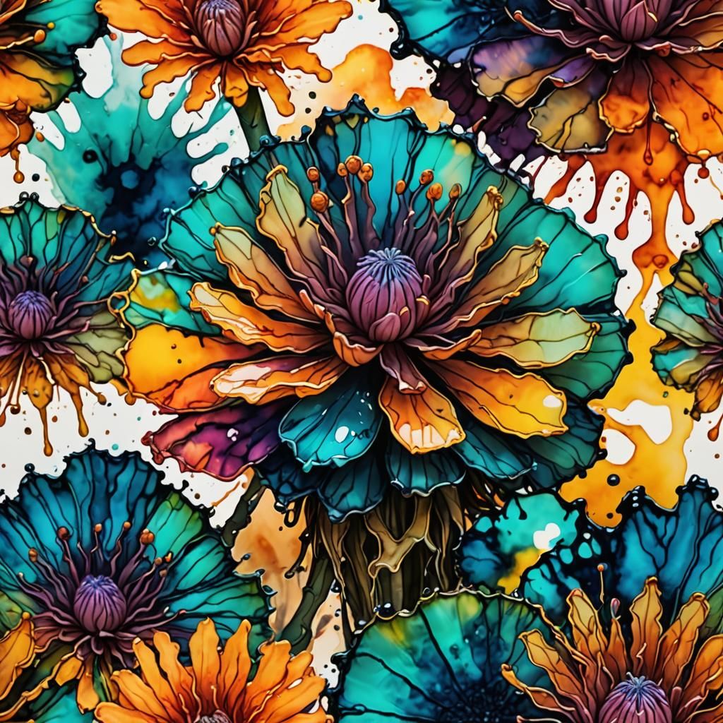 Alien Desert Flower in Alcohol Ink Style
