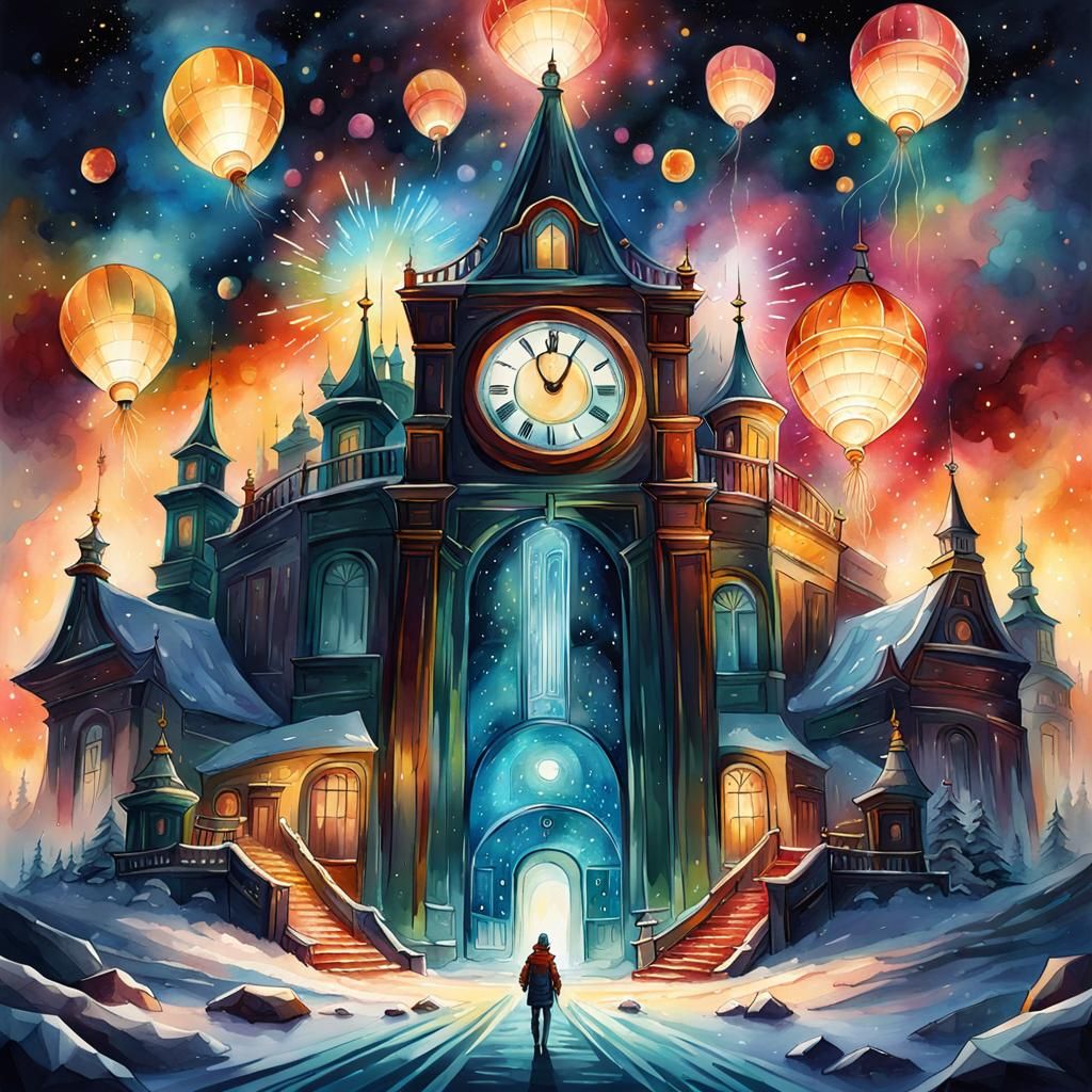 Energetic New Year Countdown in Watercolor Style