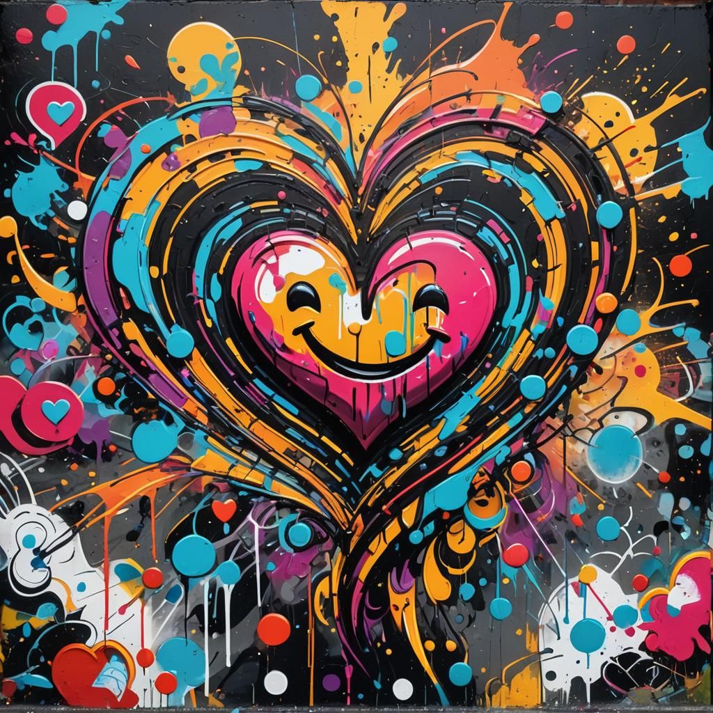 Smiling Heart in Vibrant Street Art Style