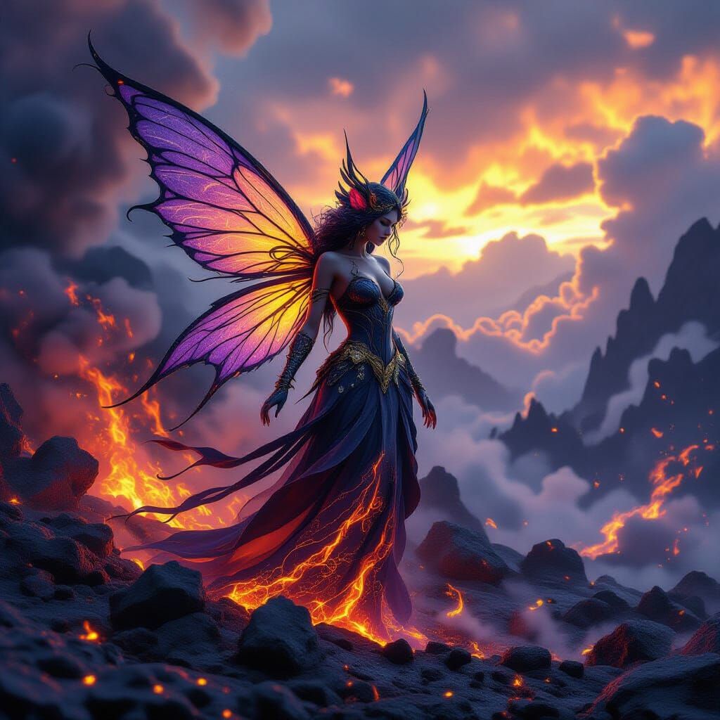 Volcanic Fairy in Dramatic Dark Fantasy Style