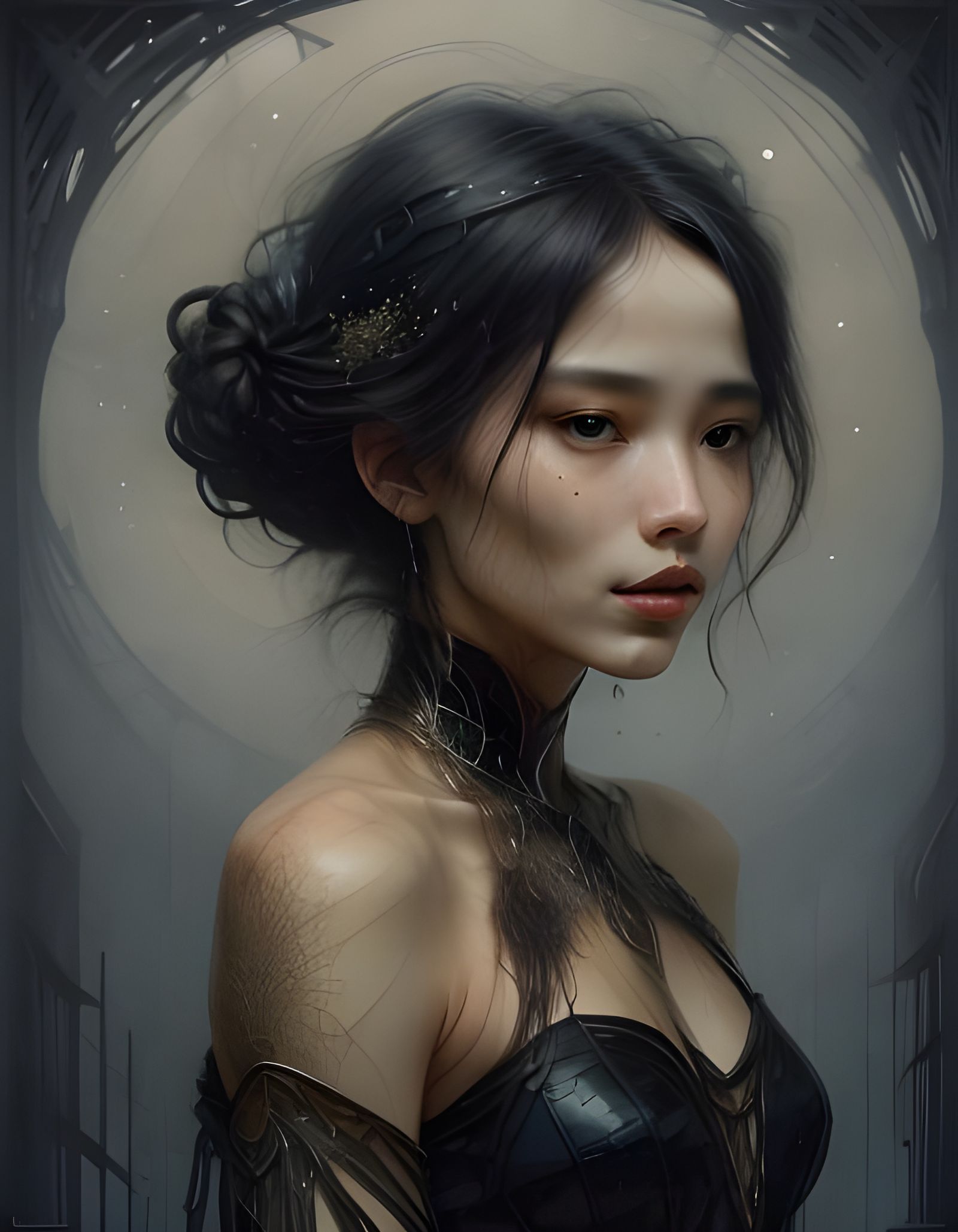 Ethereal Portrait Blending Mechanical and Organic Forms