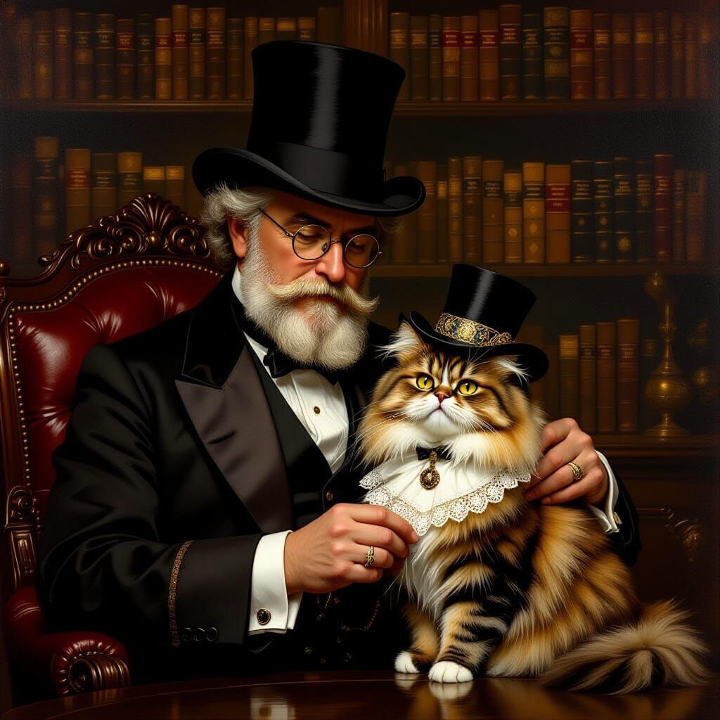 Victorian Gentleman Adorns His Persian Cat