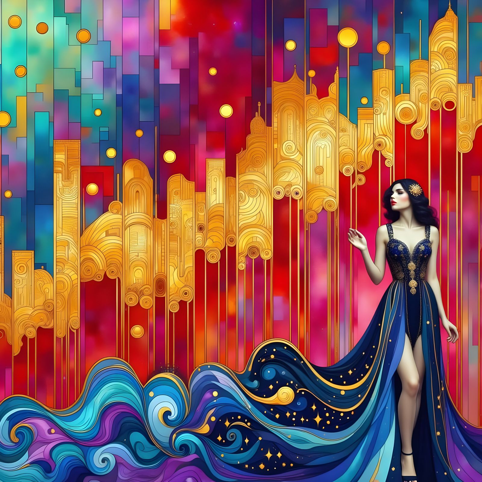 Golden Hour Opulence in Art Nouveau Style