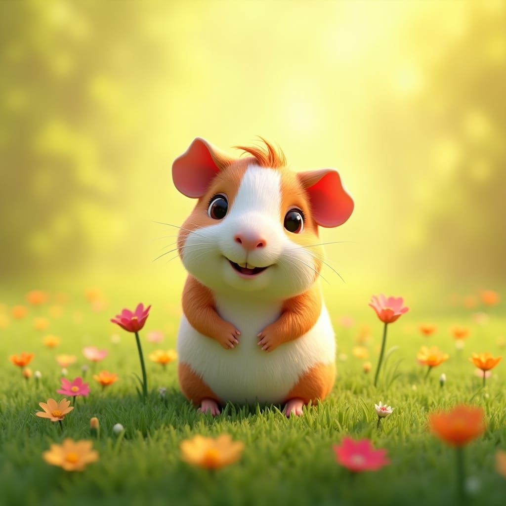 Whimsical Guinea Pig in Vibrant Meadow