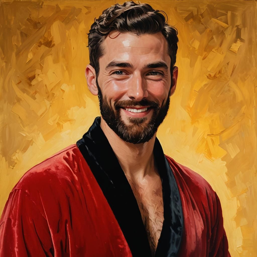 Man in Red Velvet Robe: Impressionist Oil Painting