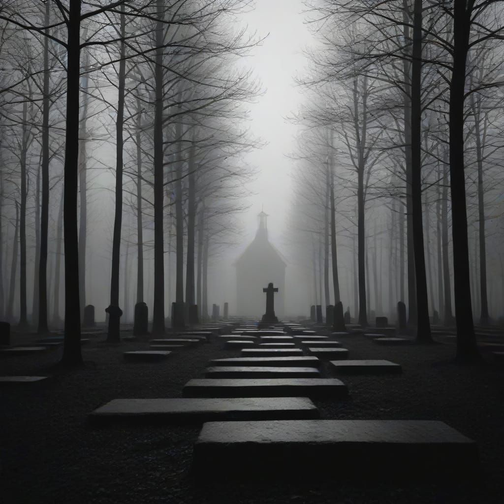 Memorial Sunrise in a Misty Cemetery Grid