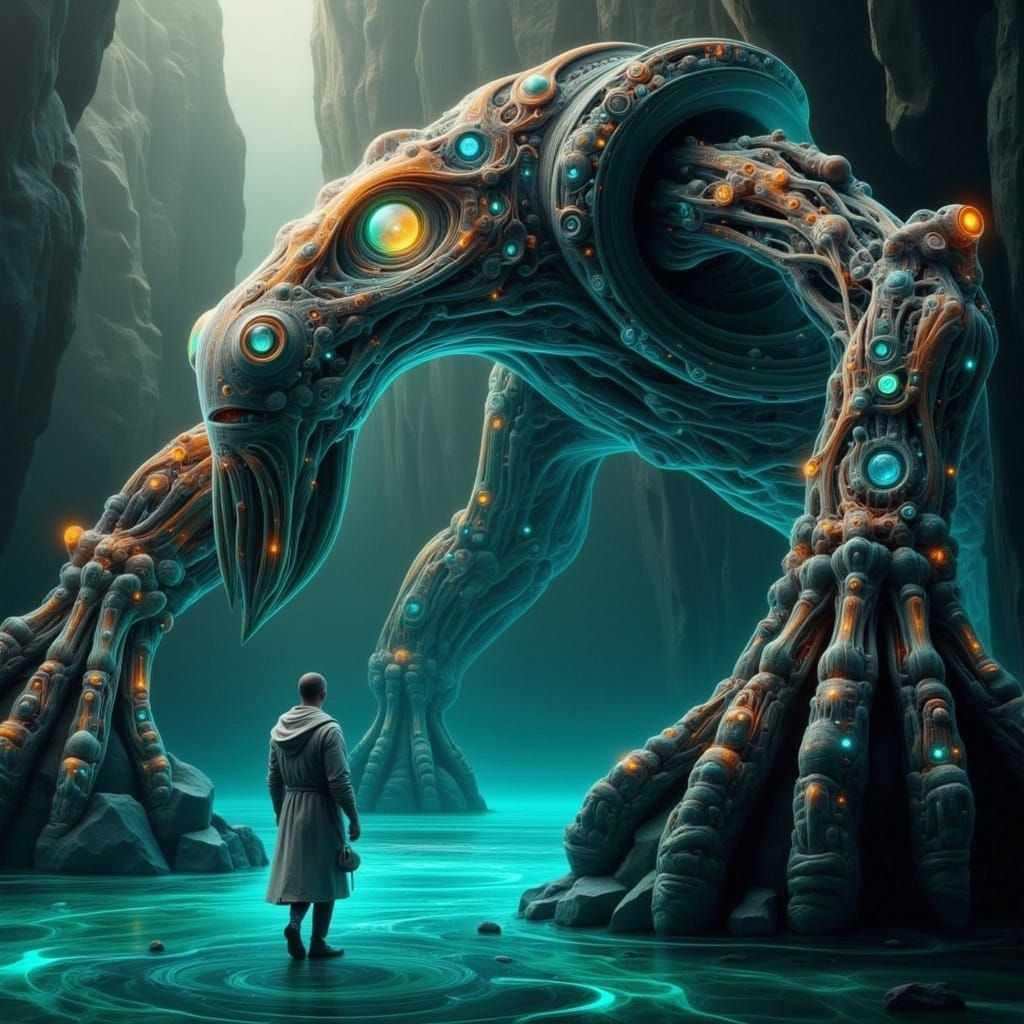 Marble Viaduct with Flowing Turquoise Fluids