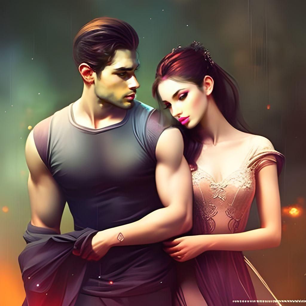 Intimate Couple Portrait in Vibrant Digital Art Style