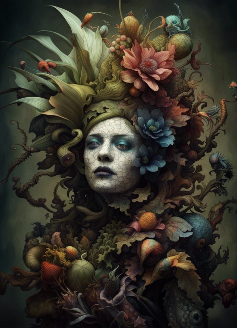 Harlequin and Bizarre Plants in Surreal Photo Patchwork