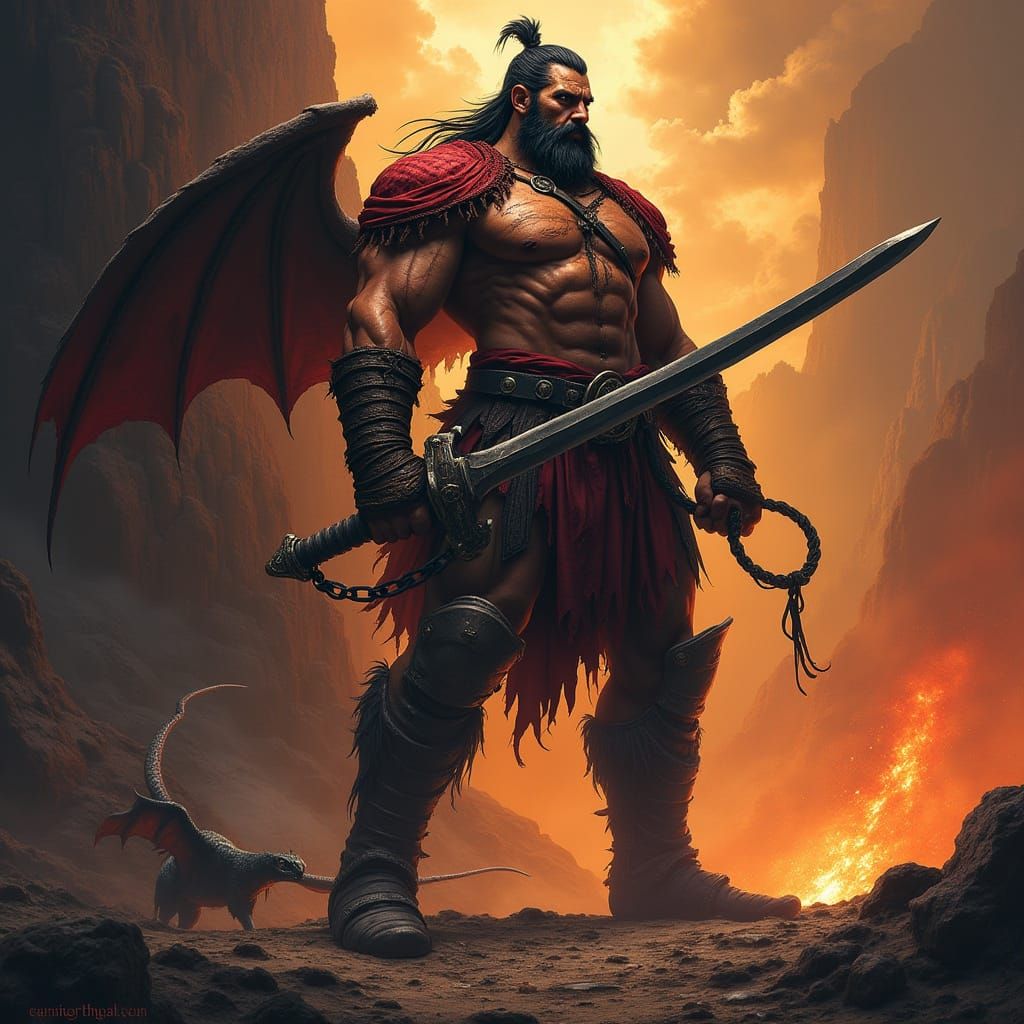 Gorean Warrior Stands Tall Against Volcanic Cliffside in Sto...