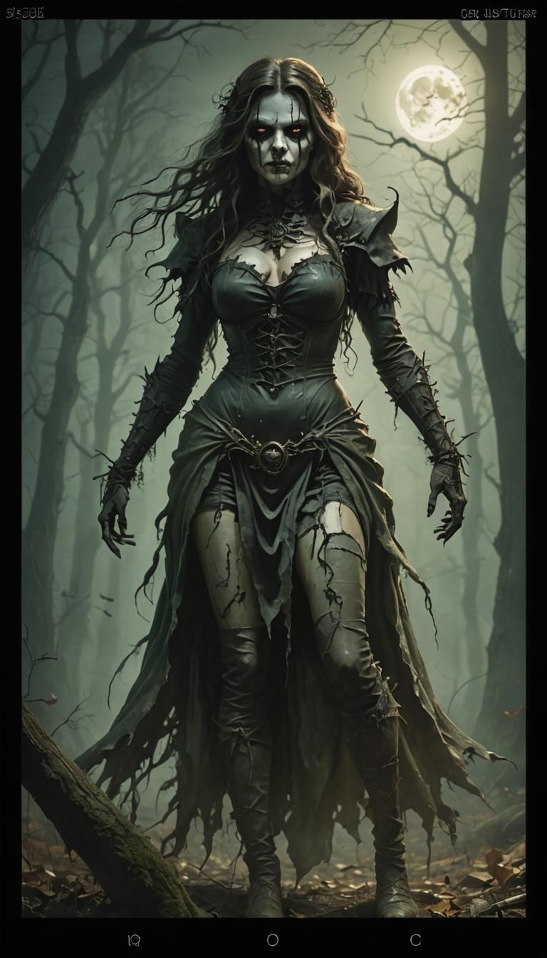 Halloween, a scary female figure stands in the middle of the...