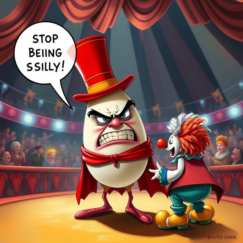 Furious Egg in a Bright Red Top Hat Commands the Circus