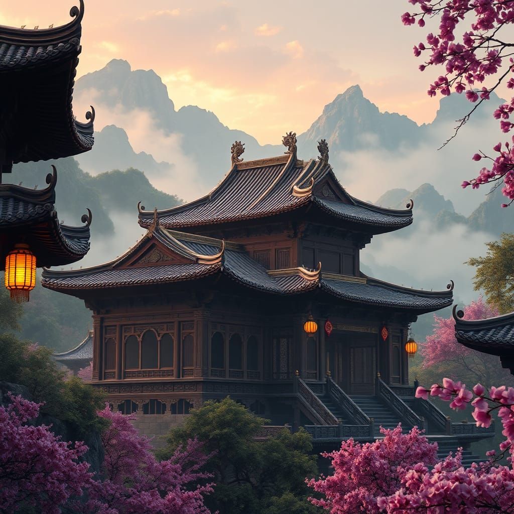 Majestic Chinese Temple in Detailed Matte Painting