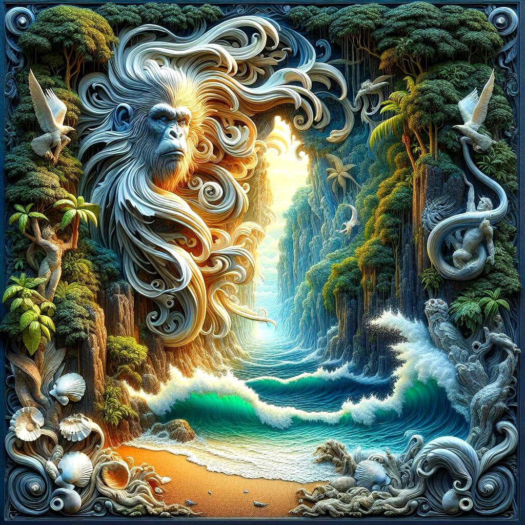 Majestic Ape Emerges from Tropical Jungle Gateway