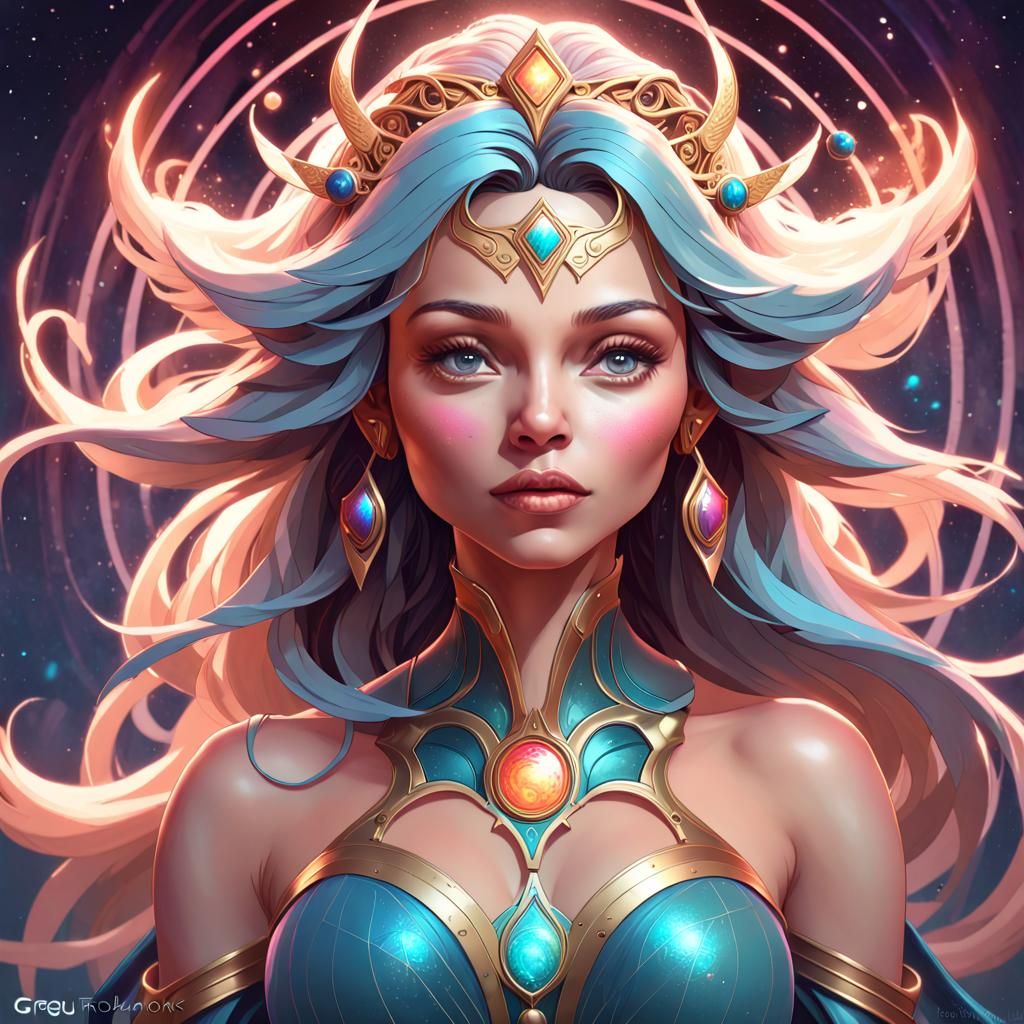 Magic Space Goddess Portrait in Art Nouveau Style