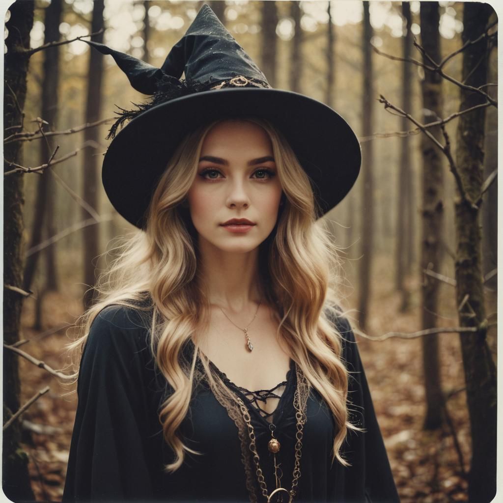 Enchanting Light-Haired Witch Polaroid Portrait