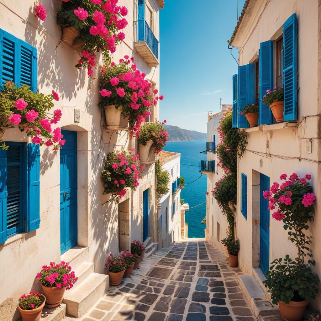 Charming Mediterranean Coastal Town with Whitewashed Buildin...