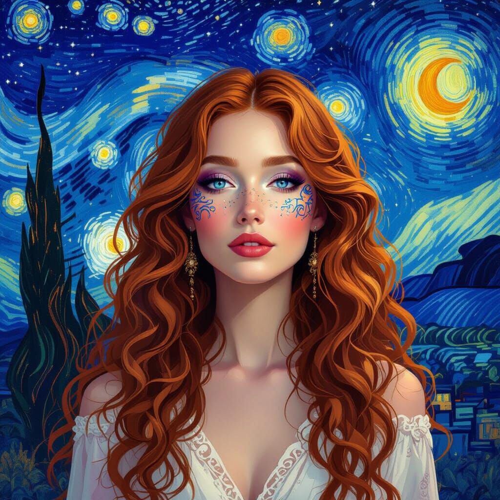 Glamorous Woman Under Starry Night Sky