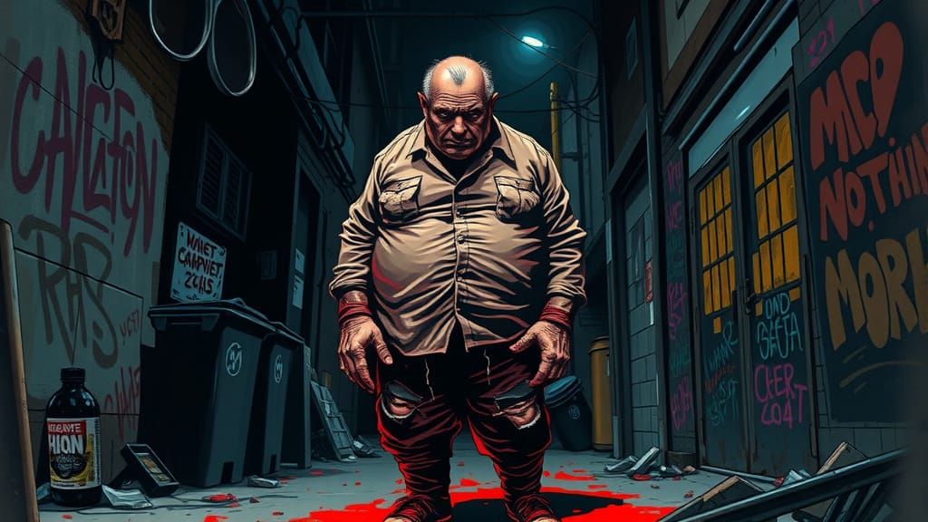 Disturbing Portrait of a Gaunt Figure in a Dark, Graffiti-Ri...