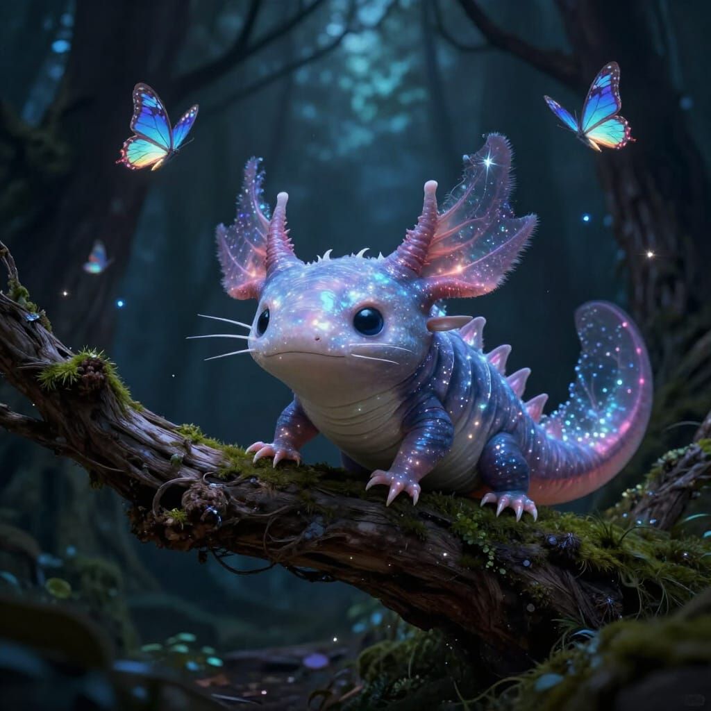 Colossal Axolotl in Enchanted Twilight Forest