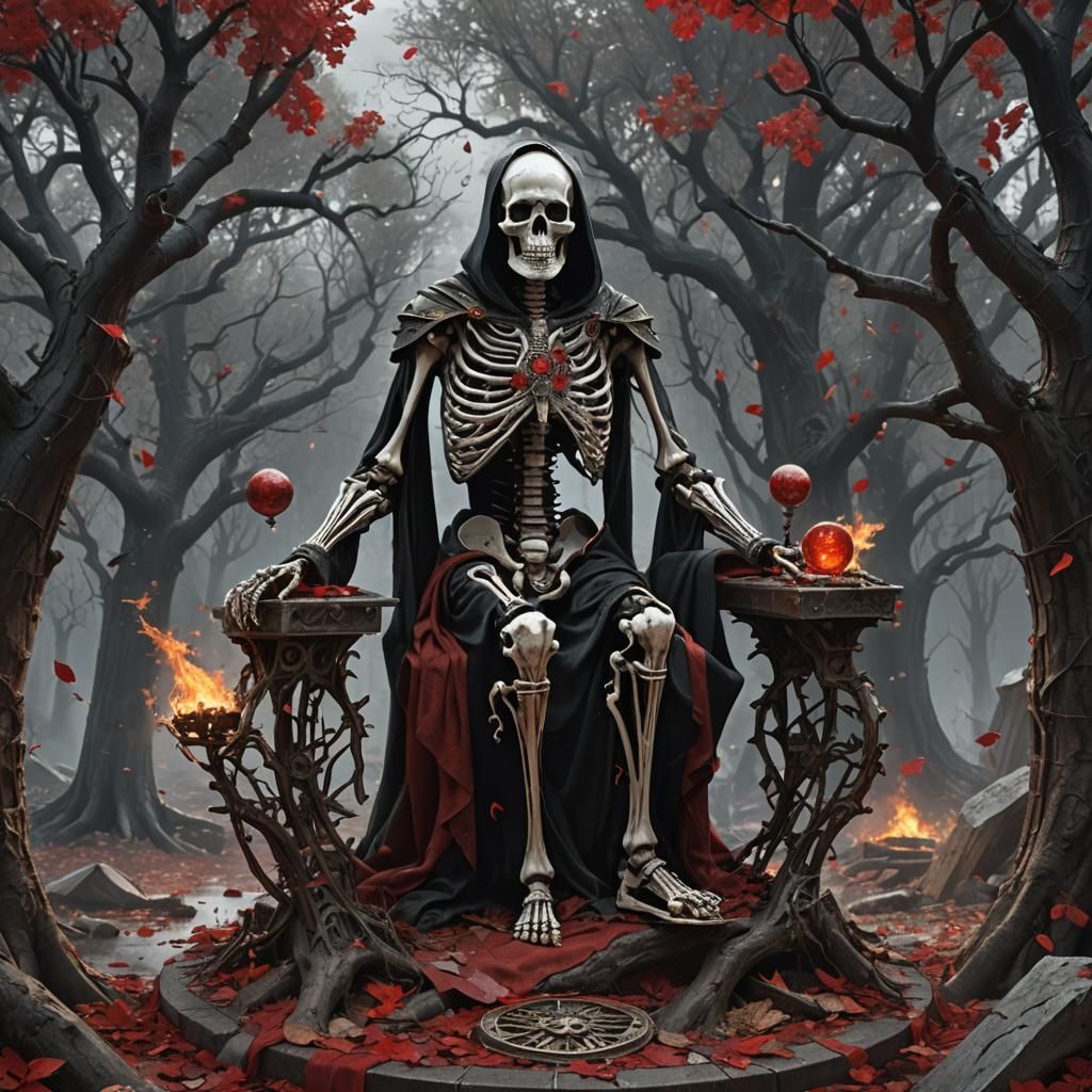 The Destroyed Chariot Tarot Card in Red and Black