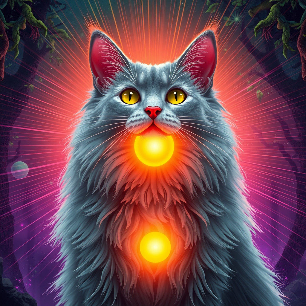 Luminous Cat in a Neon Synthwave Dreamscape