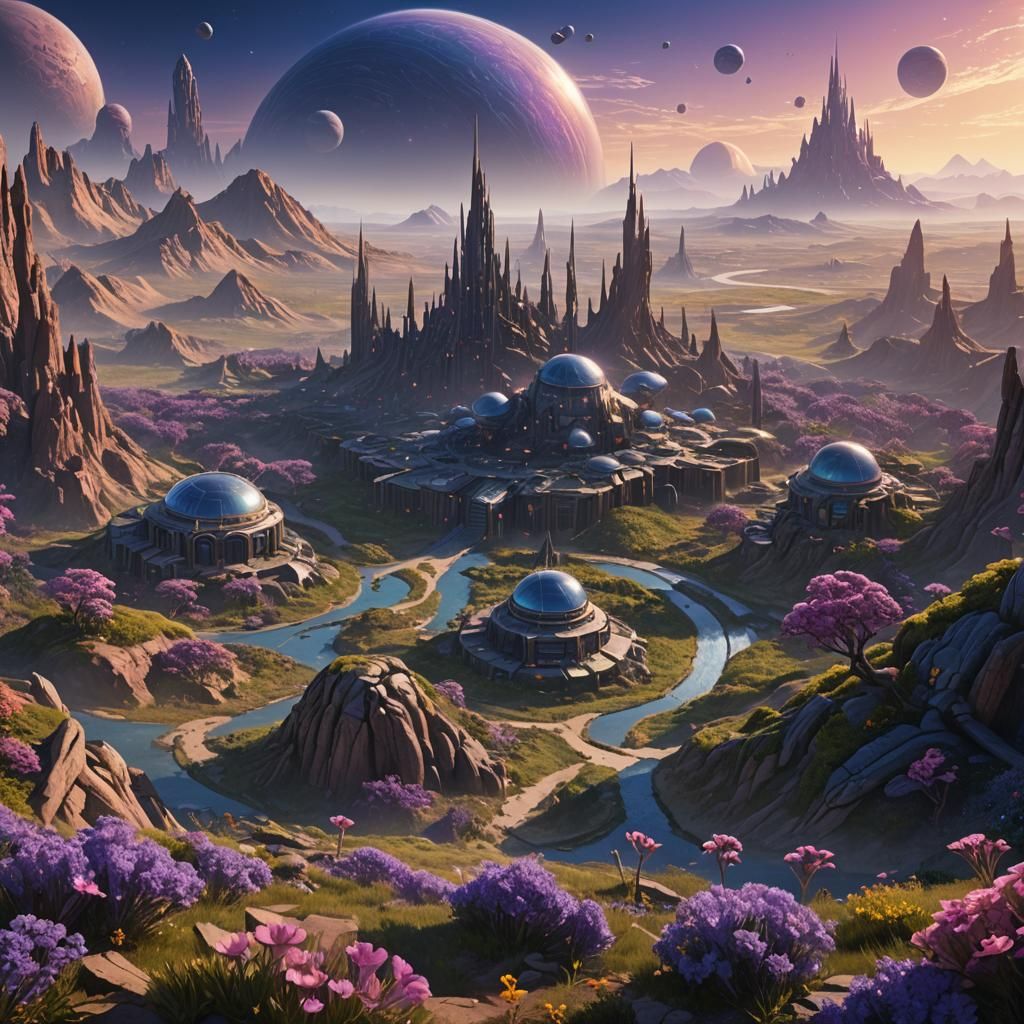 Ethereal Distant Planet Cityscape in Soft Morning Light