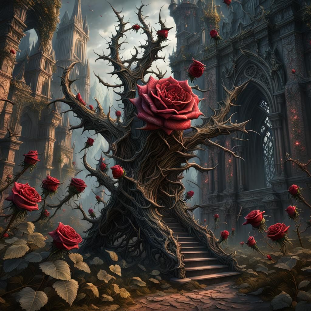 Detailed Roses and Thorns Matte Painting