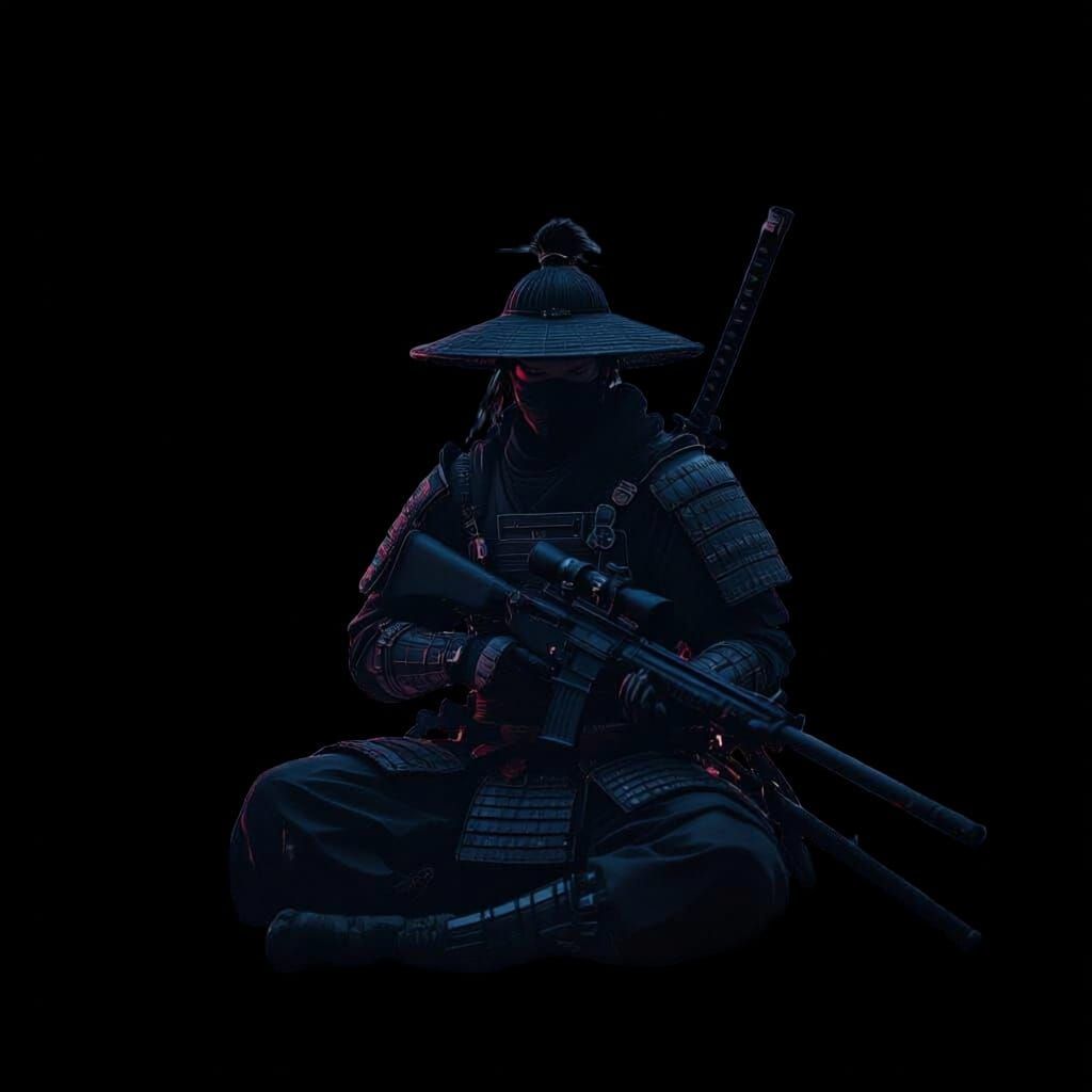 Samurai Sniper on Neon City Rooftop