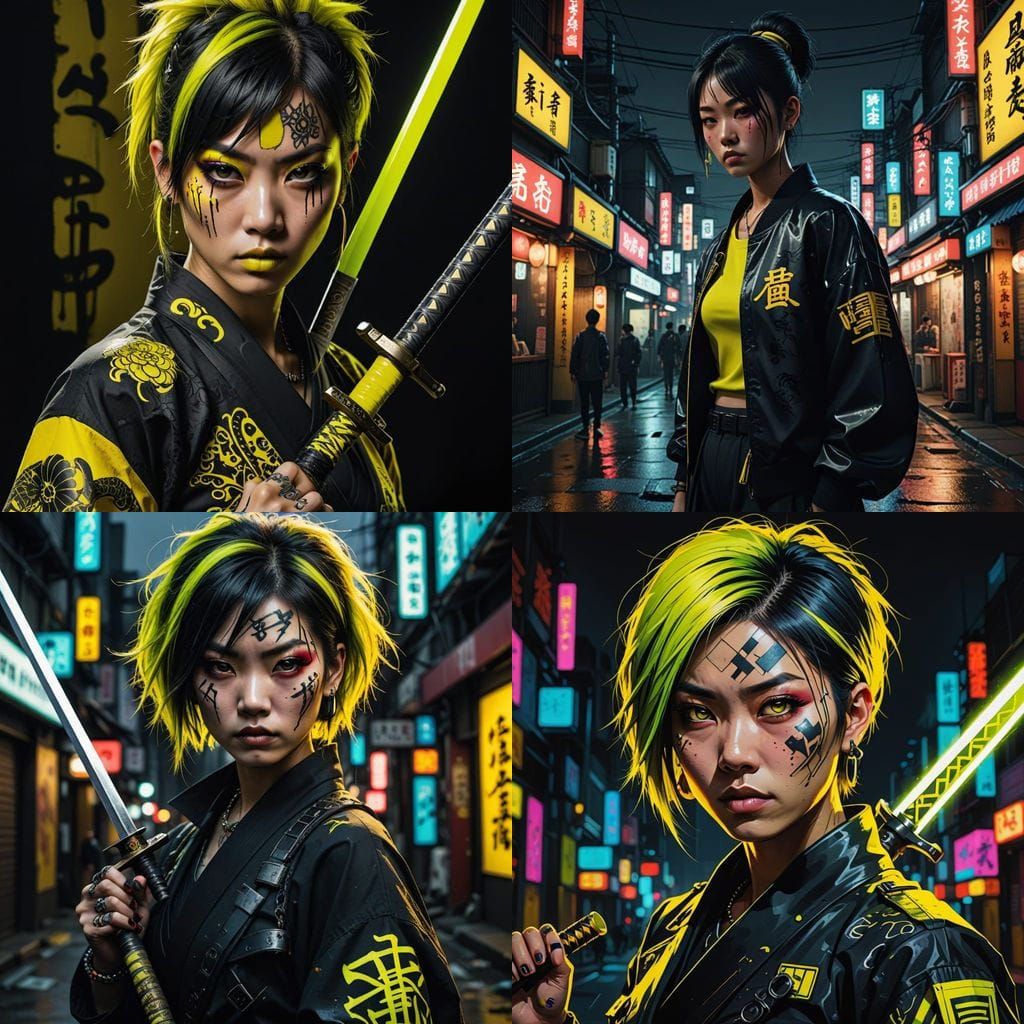 Gothic Punk Rebel in Neon Yellow and Black