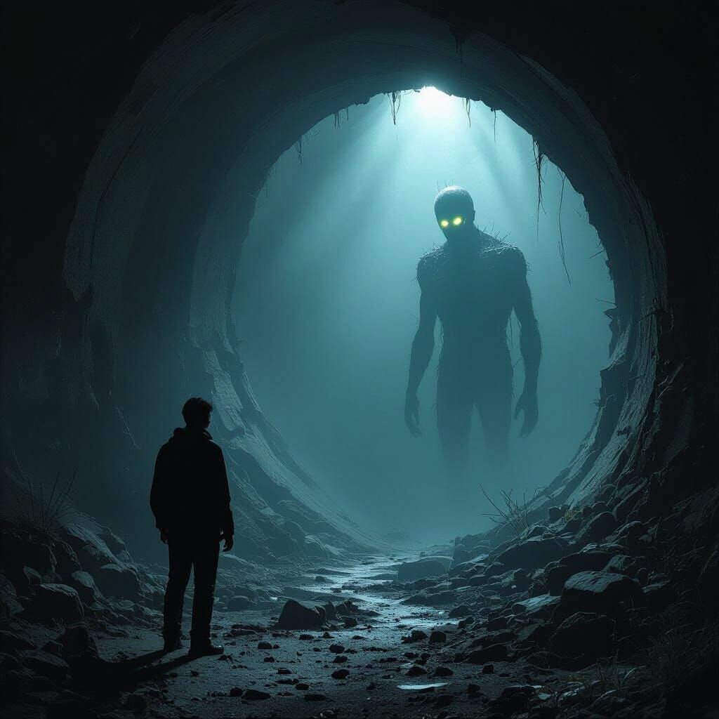 Terrifying Figure Captured in Dark, Realistic Photo