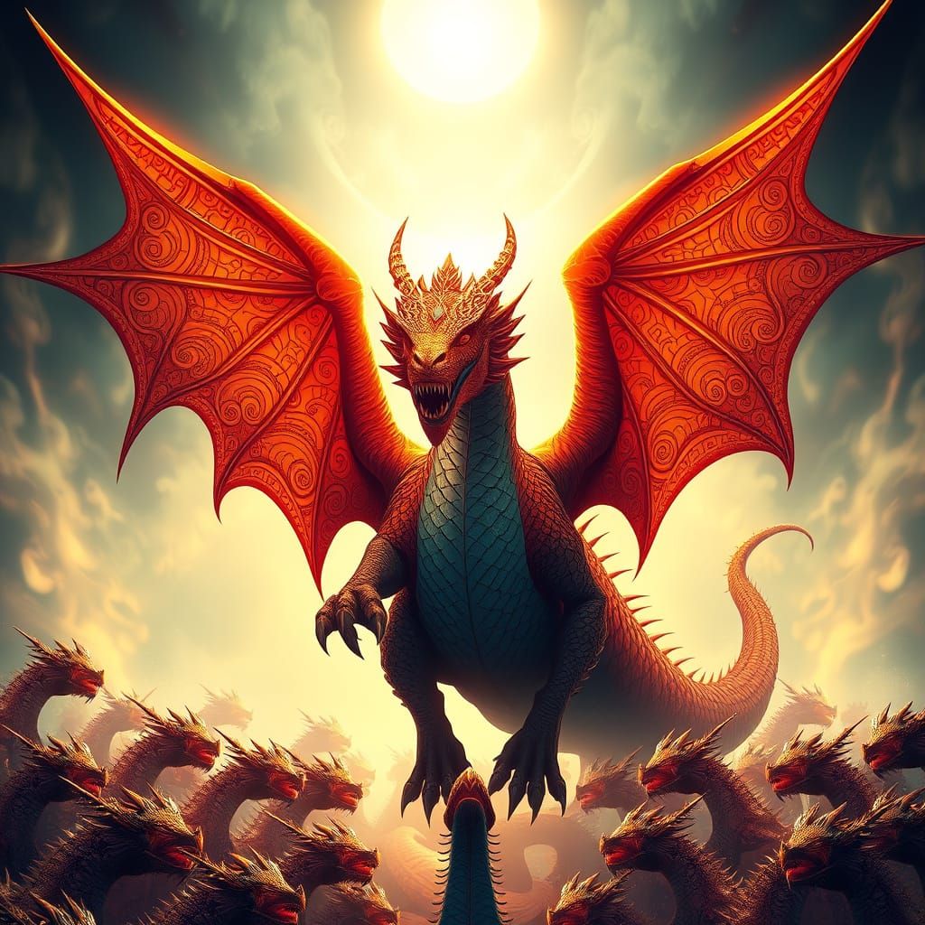 Majestic Queen of Dragons with Fiery Aura Lands