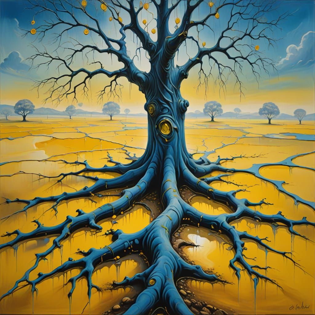 Surreal Tree Surrounded by Feet in Dali Style