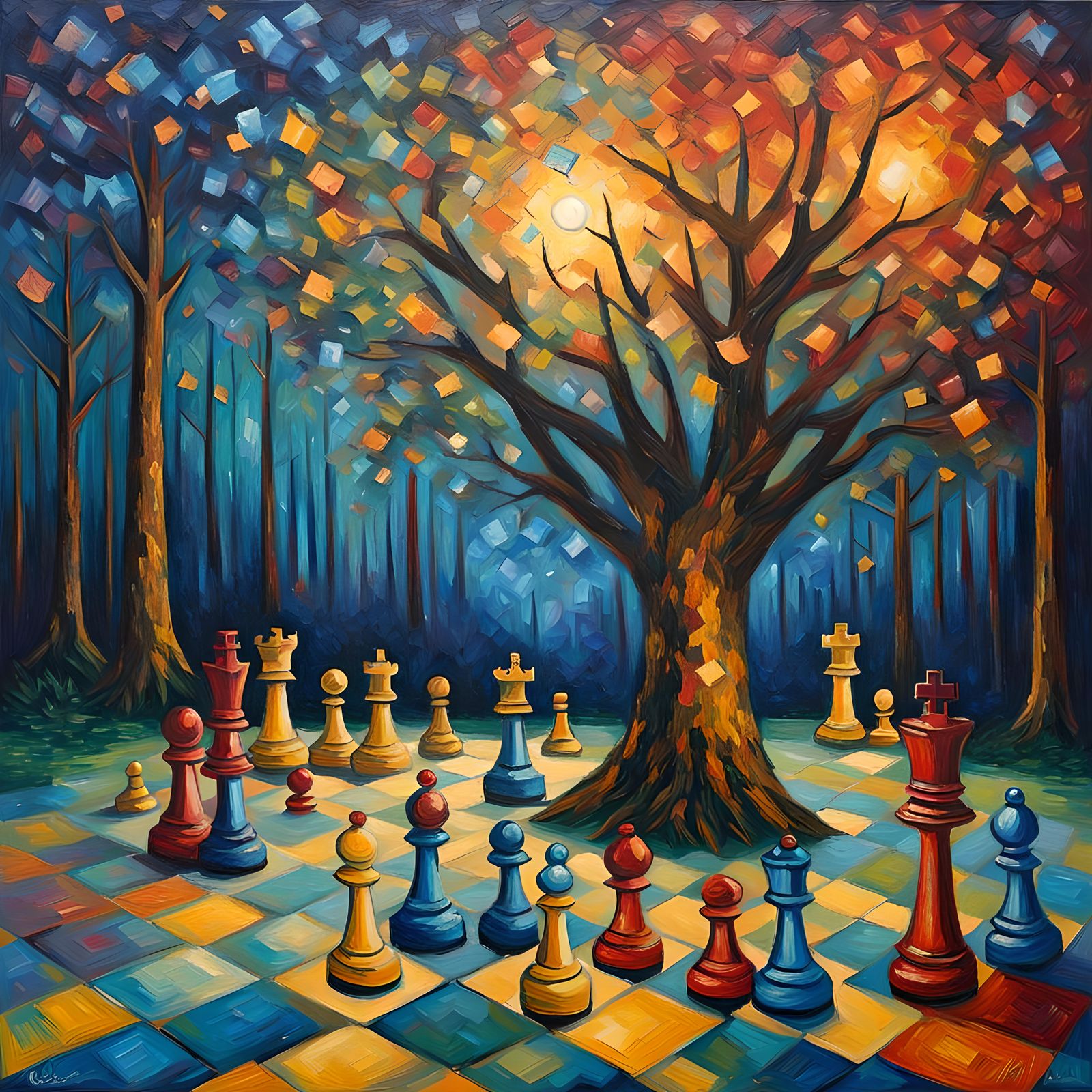 Chess with a Tree: Neo-Impressionist Cosmos