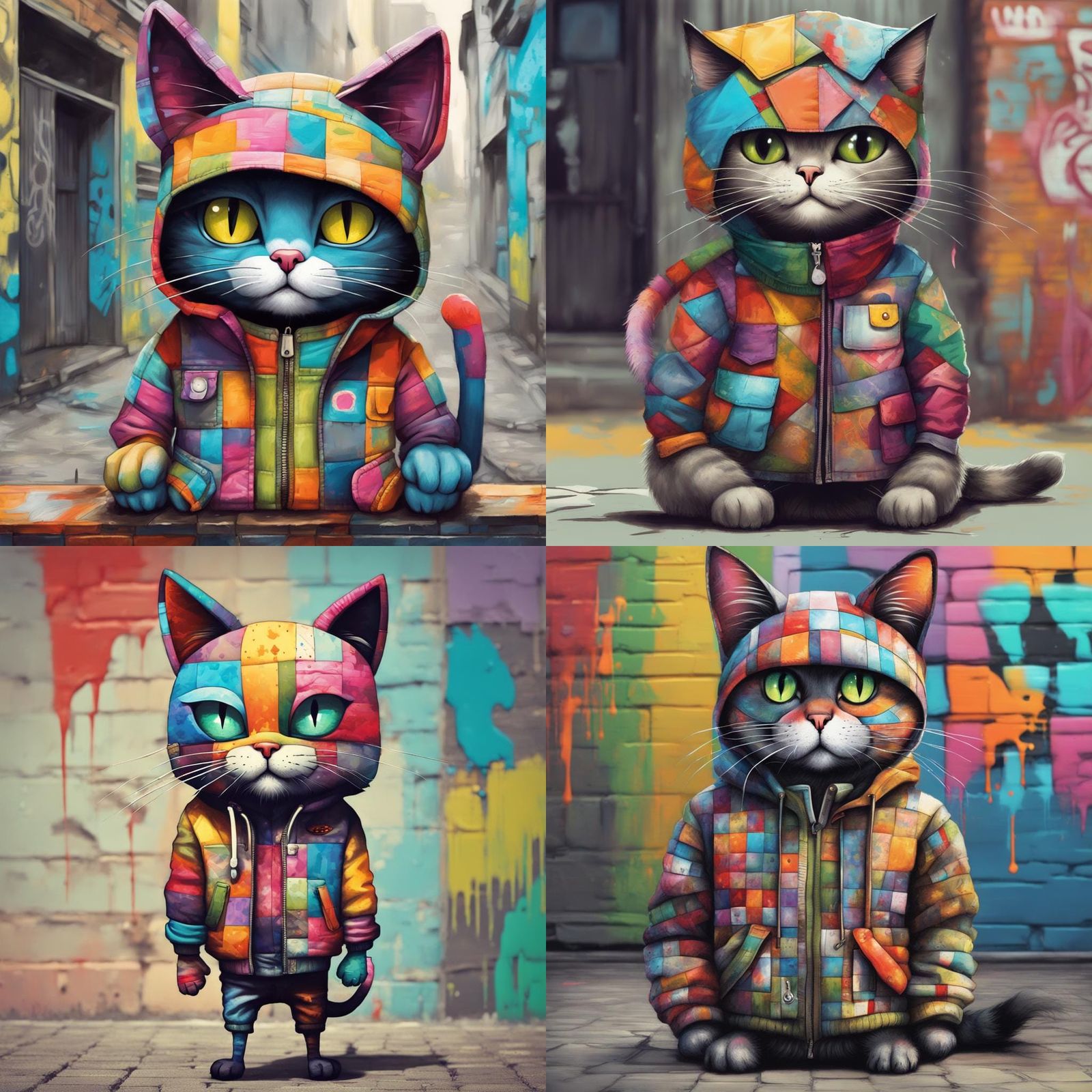Patchwork Cat in Graffiti Street Art Style