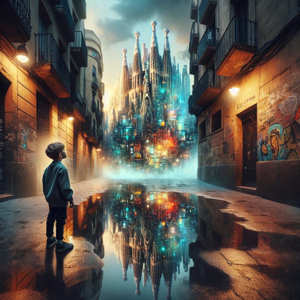 Barcelona Boy Finds Futuristic City in Puddle