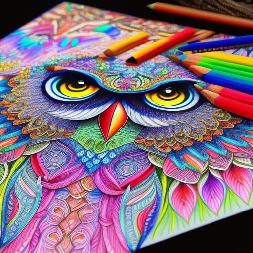 Detailed Owl Coloring Page with Crayons