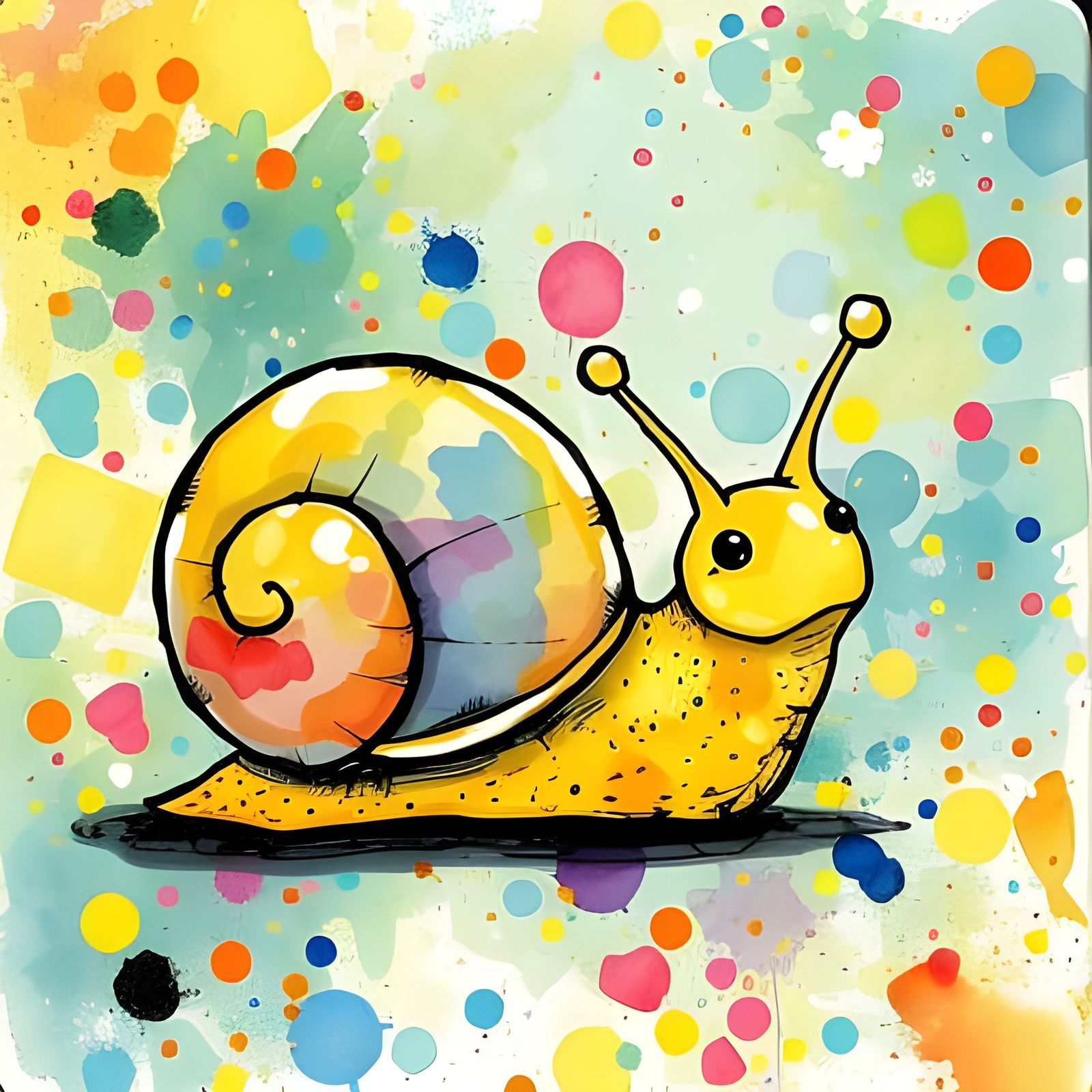 Curious Snail with Colourful Ink Background